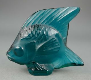 Fine Vtg Lalique France Art Glass Pet Turquoise Miniature Crystal Fish Sculpture