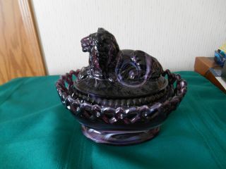 Imperial Purple Slag Lion Nesting Bowl,  Insignia On Bottom,  Circa 1850