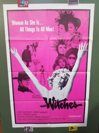 1967 The Witches 27 " X41 " One Sheet Poster Clint Eastwood Italian Horror Comedy