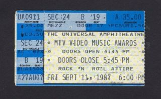 1987 Mtv Video Music Awards Ticket Stub Peter Gabriel U2 Run Dmc Aerosmith
