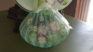 Fenton Art Glass Green Opalescent Jack in the Pulpit Vase Artist Signed 2