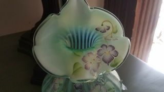 Fenton Art Glass Green Opalescent Jack in the Pulpit Vase Artist Signed 3