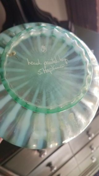 Fenton Art Glass Green Opalescent Jack in the Pulpit Vase Artist Signed 8