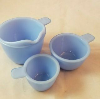 Vtg Jeanette Delphite Measure Cups Glass Set 3 Blue