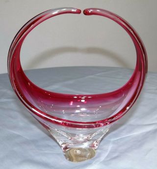 Chalet Mid Century Modern Cranberry Pink Art Glass Basket Signed Canada