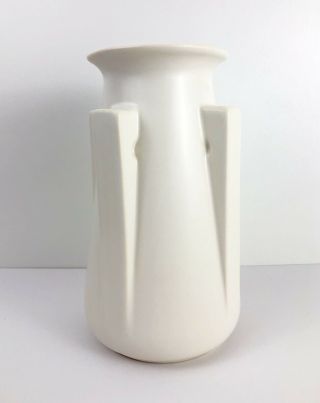 Teco Pottery Vase Vessel White Ivory Four Buttresses Arts Crafts Mission 2007
