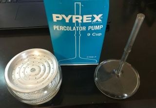 Vintage Pyrex Coffee Percolator Glass Stem Pump Basket Both Strainers 9 Cup 7759