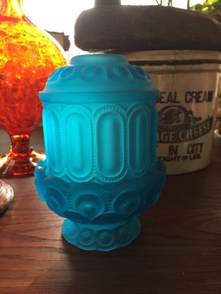 Vintage L.  E.  Smith Candle Fairy Lamp Turquoise Blue Moon & Stars