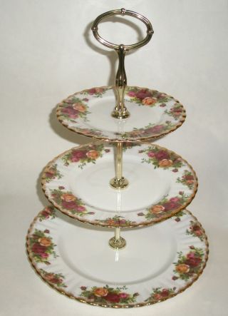 Royal Albert Old Country Roses Bone China 3 - Tier Cake Plate Vintage Mark Minty