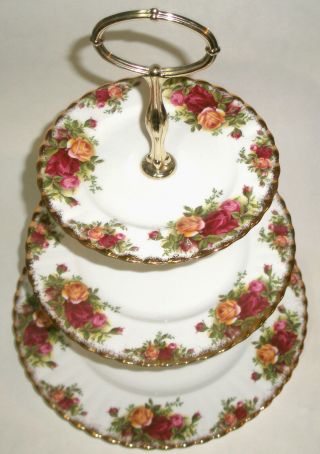 Royal Albert OLD COUNTRY ROSES Bone China 3 - TIER CAKE PLATE Vintage Mark Minty 2