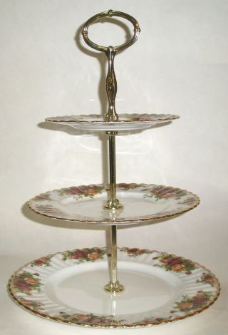 Royal Albert OLD COUNTRY ROSES Bone China 3 - TIER CAKE PLATE Vintage Mark Minty 3