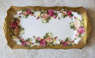 Royal Chelsea Golden Rose England Sandwich Tray Pink Rectangle Heavy Gold
