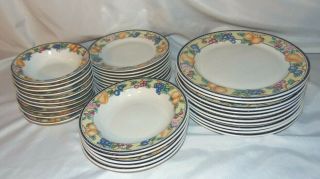 35pcs (service For 10) Oneida Orchard Fruit Design Stoneware Dinner Plates Bowls