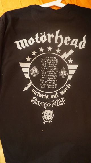 Motorhead 2015 European Tour T Shirt Size Xl,  40th Anniversary Tour,  Victoria
