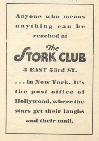 1936 Rare " The Stork Club " In York City Fractional Pr Ad