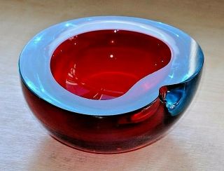 A Vintage Mid Century Murano Sommerso Cased Art Glass Geode Kidney Shaped Bowl