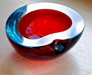 A Vintage Mid Century Murano Sommerso Cased Art Glass Geode Kidney Shaped Bowl 3