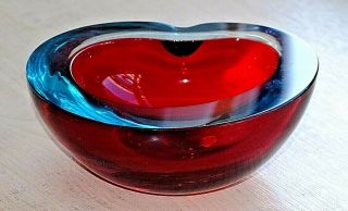 A Vintage Mid Century Murano Sommerso Cased Art Glass Geode Kidney Shaped Bowl 5