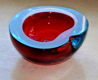 A Vintage Mid Century Murano Sommerso Cased Art Glass Geode Kidney Shaped Bowl 7