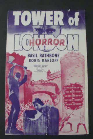Tower Of London Press Book Basil Rathbone Boris Karloff Vincent Price