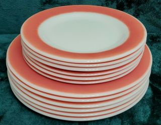 Vintage Corning Pyrex Pink Flamingo Milkglass Set Of 12 Dinner And Salad Plates