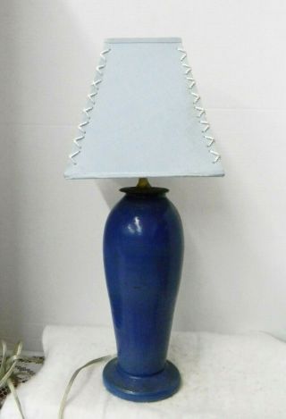 Ex Rare Auman Nc Pottery Lamp,  C.  B.  Masten Cobalt/orange Peel Texture Glaze