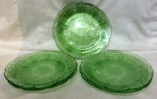 6 Vintage Green Jeanette Cherry Blossom Depression Glass 7 " Plates