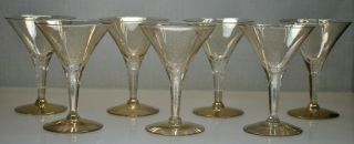 (set Of 7) Vintage Dorothy Thorpe (signed) Gold Fleck Small Martini Glasses