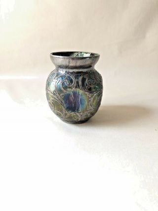 Antique Loetz 3 5/8  Silver Overlay Art Glass Art Nouveau Vase - -