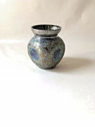 Antique Loetz 3 5/8  Silver Overlay Art Glass Art Nouveau Vase - - 2