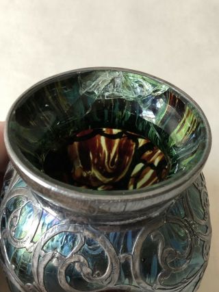 Antique Loetz 3 5/8  Silver Overlay Art Glass Art Nouveau Vase - - 4