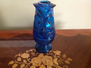Stunning Vintage Viking Art Glass Owl Candle Holder Lamp.  Cobalt Blue
