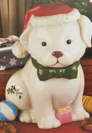 Nib Spode Christmas Tree Puppy Cookie Jar Doggie Treat Jar Retail $140.  00