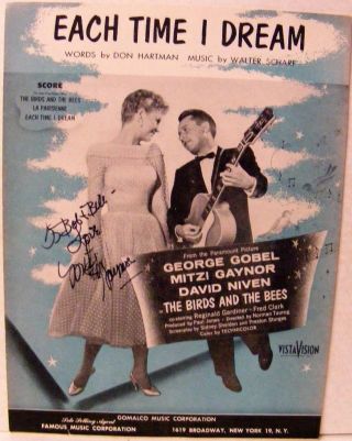 Mitzi Gaynor Signed Autographed Sheet Music Each Time I Dream Birds & The Bees