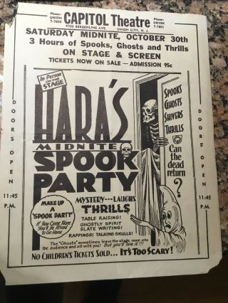 Spook Show Theater Handbill Seldom Seen Americana Hara’s Spook Party