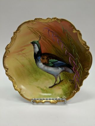 Antique Limoges France Coronet Hand Painted Quail Game Bird Art Plate Signed