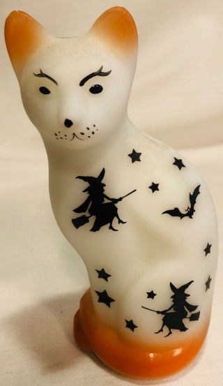 Fenton Glass Stylized Cat - Airbrushed & Sand Carved Halloween - Rosso Usa