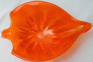 Unique Mid - Century Orange Murano Glass Ashtray / Bowl Leaf Shape -