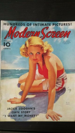 Modern Screen August 1938 Bette Davis Swimsuit Cover By Earl Christy