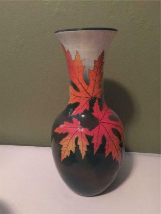 Wizard Of Clay Hand Crafted Pottery - Fall Foliage 11 " Vase - Bristol,  Ny -