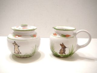 Hand Painted Bunny Rabbit Latte Coffee Set Mugs Cream Pitcher & Sugar Hungary 6