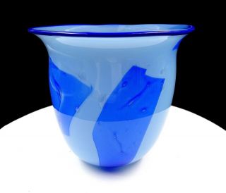 Studio Art Glass Artist Signed Blue On Blue 6 1/2 " Vase 1991