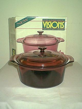 Vintage Vision Ware Cranberry 5 Qt Non Stick Dutch Oven / Stock Pot Corning