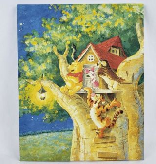 Winnie The Pooh Canvas Painting Tigger Piglet Owl Tree Tree House Night Sky