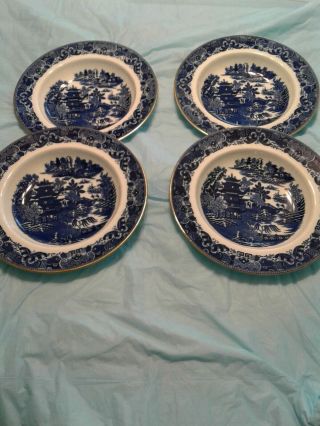 Copeland Large Rimed Blue Willow Variant Soup Bowls Set Of 4