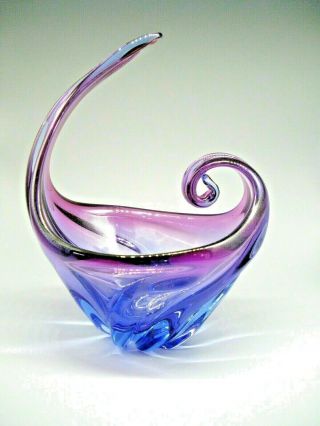 Stunning Vintage Murano Purple Blue Sommerso Cased Art Glass Sculpture Bowl
