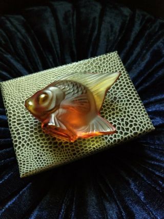 Lalique Crystal Fish Orange/Amber Gold - Perfect w/ Box. 3