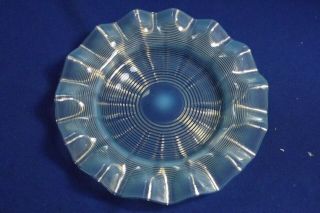 Antique Stevens & Williams Blue Opalescent Art Glass Threaded Bowl & Underplate 3
