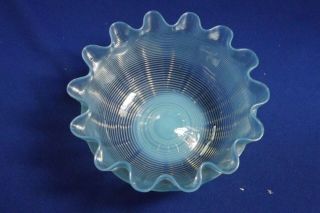 Antique Stevens & Williams Blue Opalescent Art Glass Threaded Bowl & Underplate 5