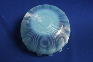Antique Stevens & Williams Blue Opalescent Art Glass Threaded Bowl & Underplate 6